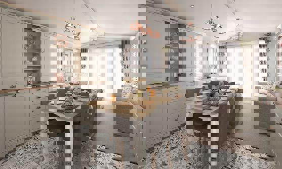 Internal of a caravan open plan dining space