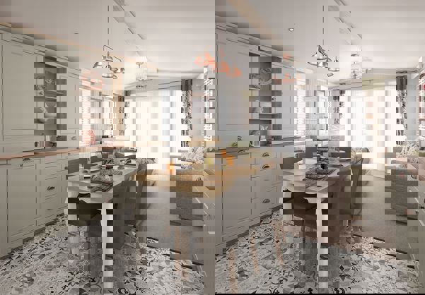 Internal of a caravan open plan dining space