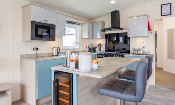 Internal of a caravan open plan kitchen