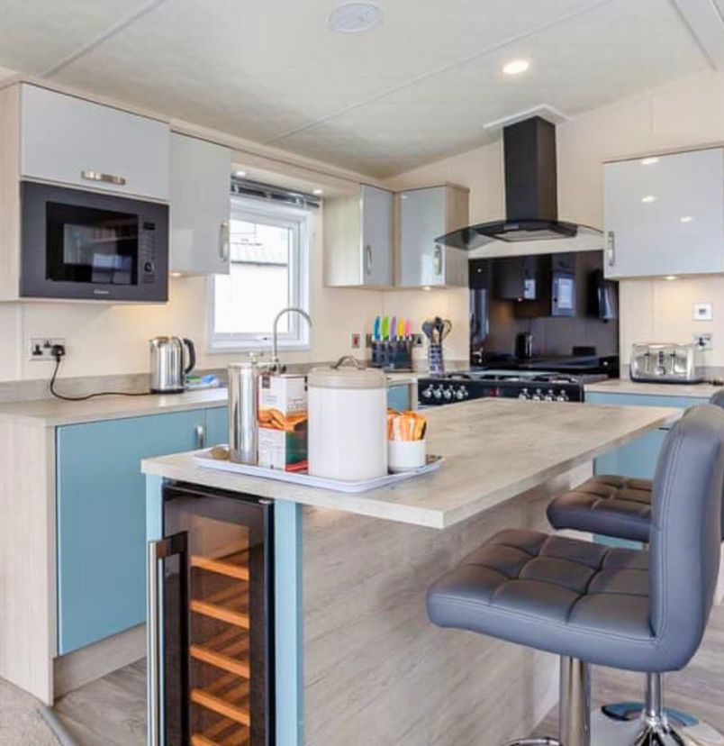 Internal of a caravan open plan kitchen