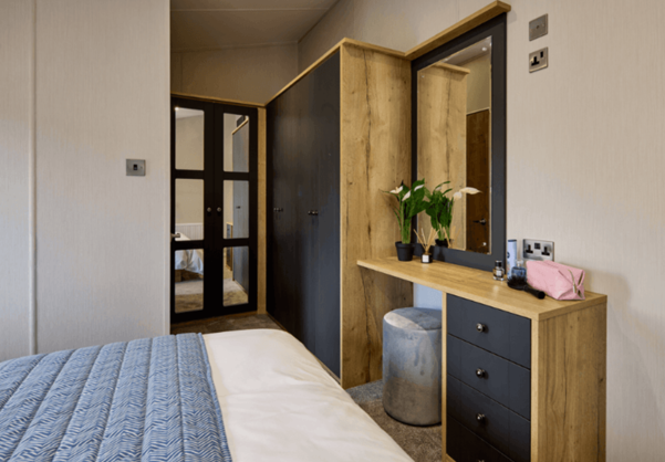 Internal of a lodge double bedroom dressing area