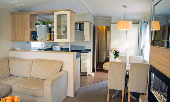 Internal of a caravan open plan living space