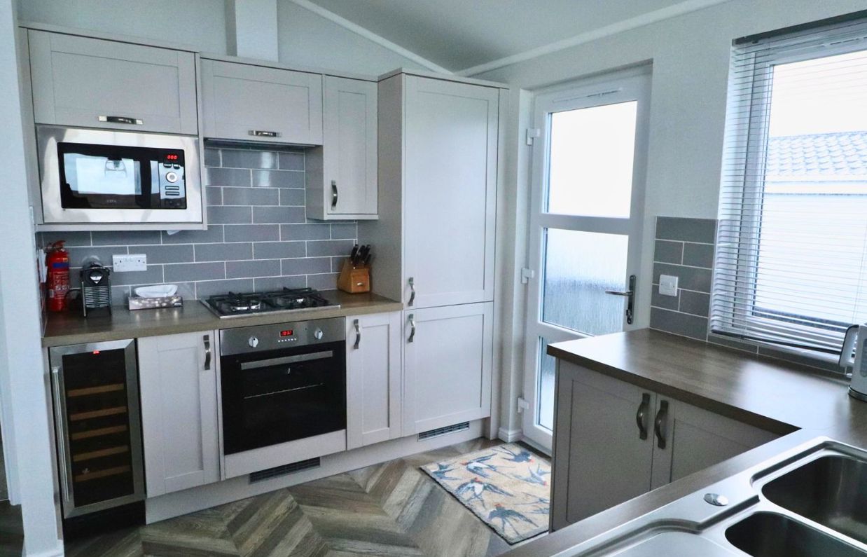 Internal of a caravan open plan kitchen