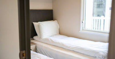 Internal of a caravan twin bedroom