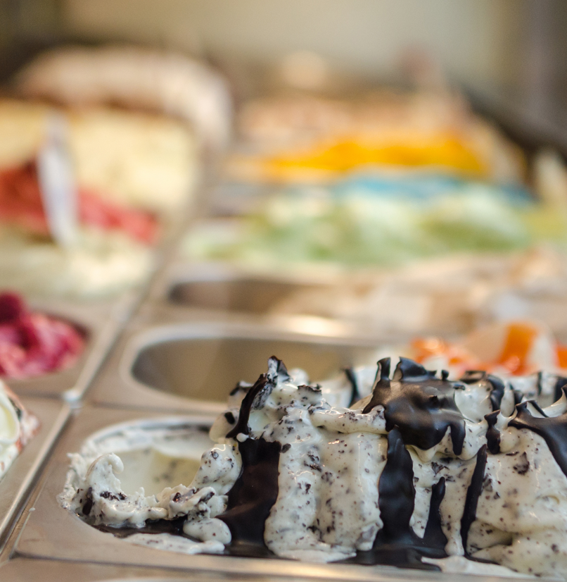 A selection of ice cream flavours in tins