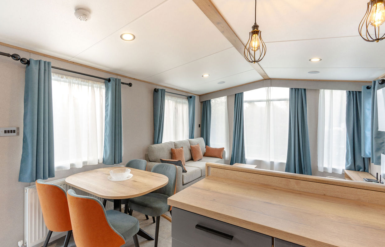 Internal of a caravan open plan living space