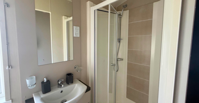 Internal of a caravan bathroom with shower
