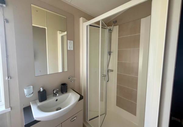 Internal of a caravan bathroom with shower
