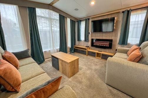 Internal of a caravan open plan lounge