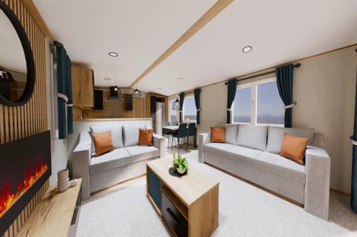 Internal of a caravan open plan lounge