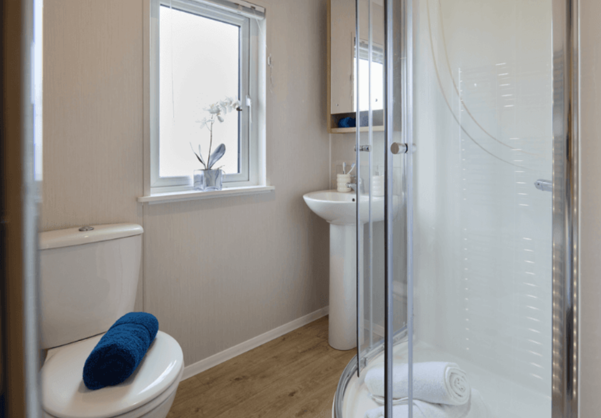 Internal of a lodge bathroom with shower