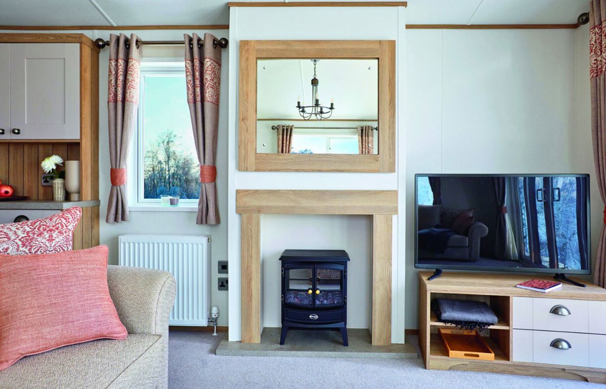 Internal of a caravan open plan lounge