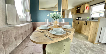 Internal of a caravan kitchen diner area