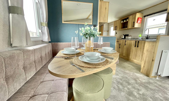 Internal of a caravan kitchen diner area