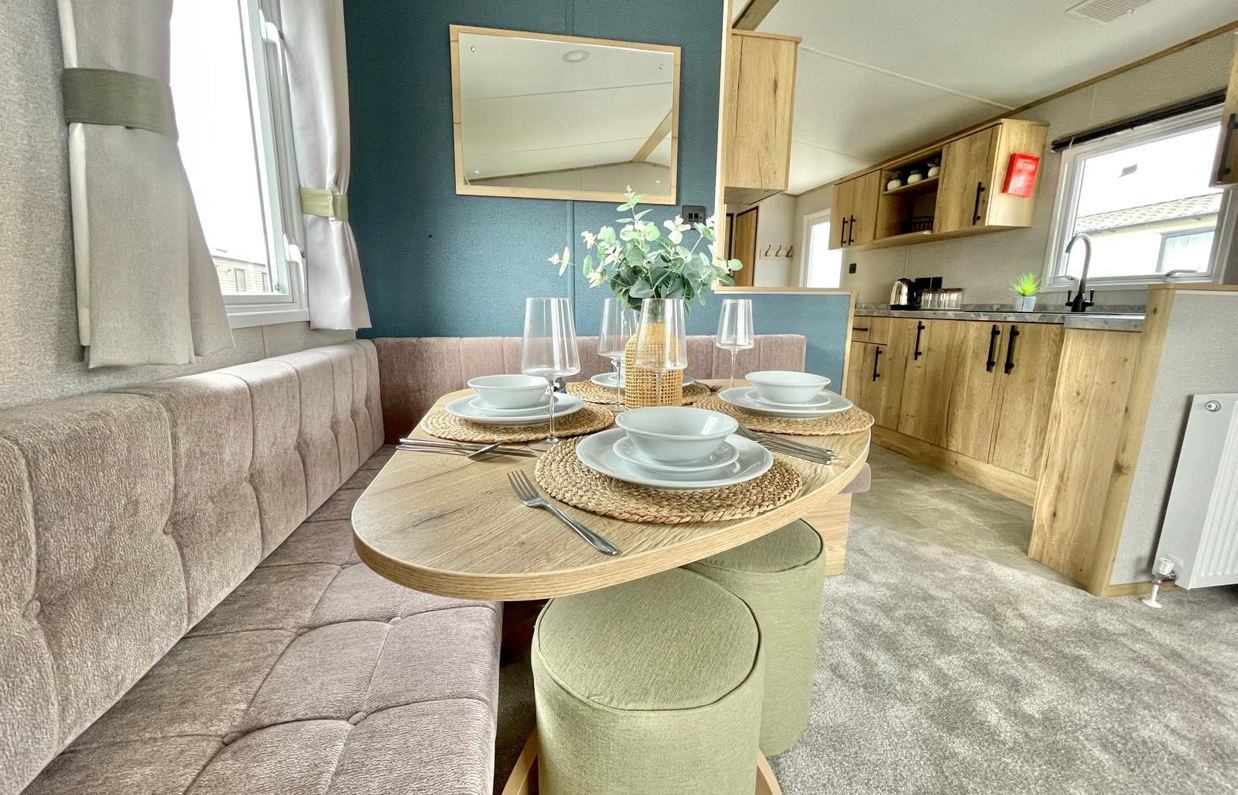 Internal of a caravan kitchen diner area