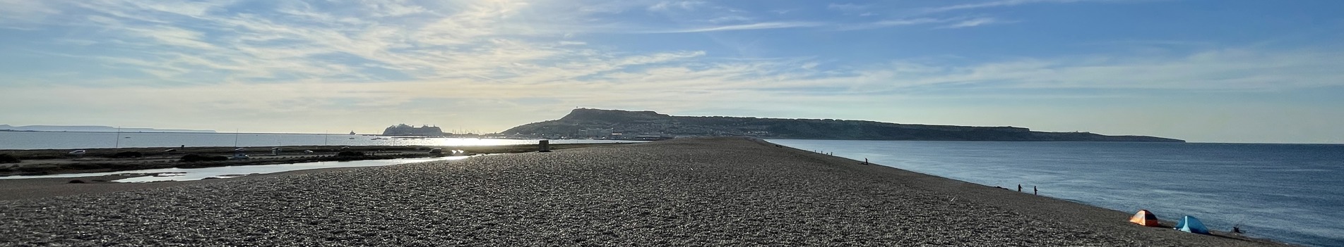 Top of Chesil Beach looking down to Portland 