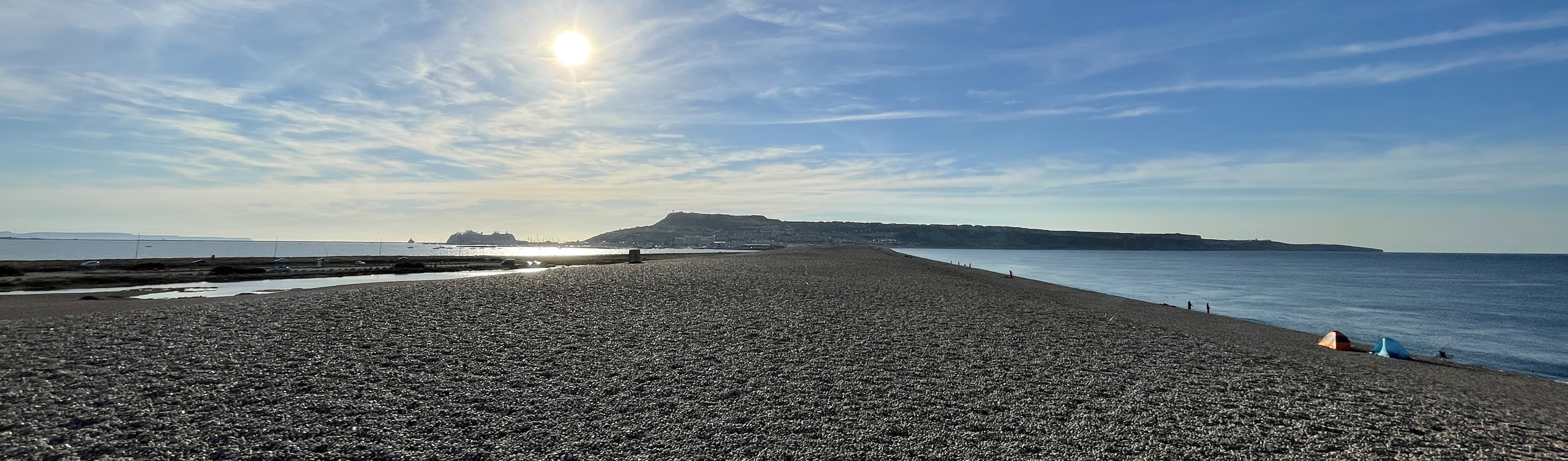 Top of Chesil Beach looking down to Portland 