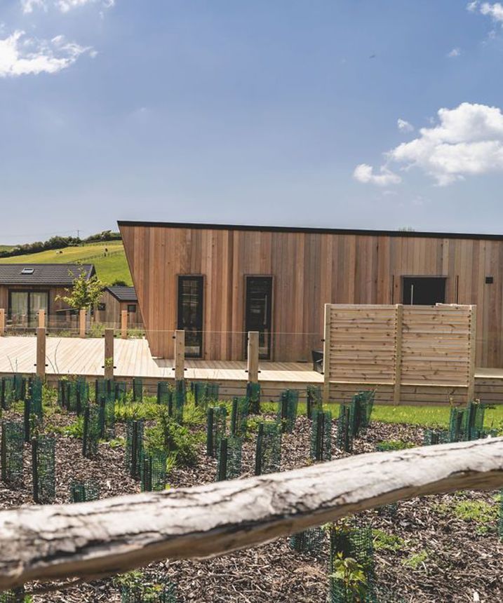 Exterior of a Super Lodge surrounded by Wildflowers and Rolling Hills