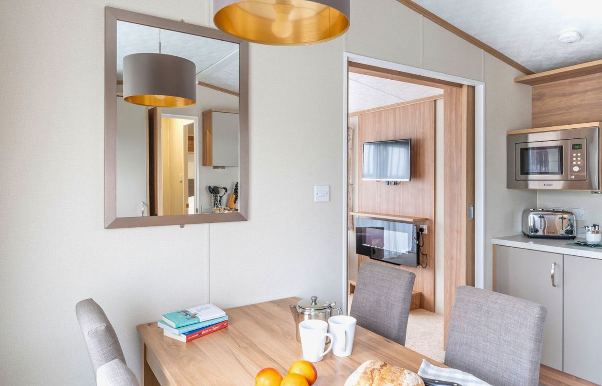 Internal of a caravan open plan kitchen diner