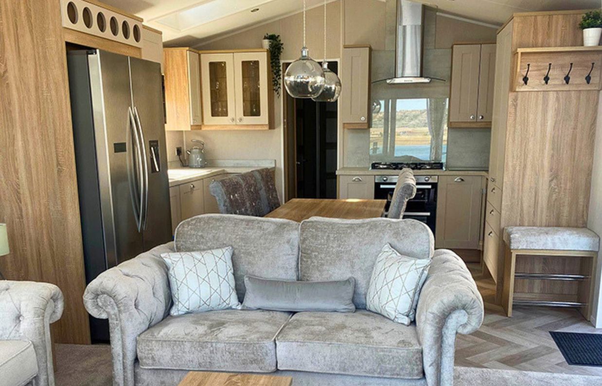 Internal of a caravan open plan living space
