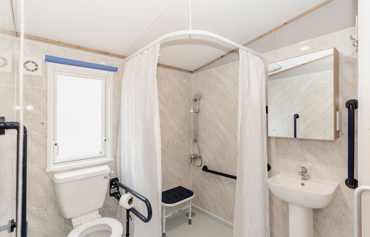 Internal of an accessible caravan wet room style bathroom