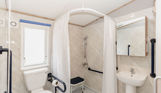 Internal of an accessible caravan wet room style bathroom