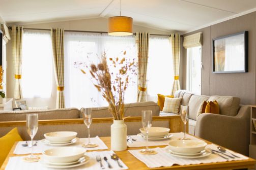 Internal of a caravan open plan living space