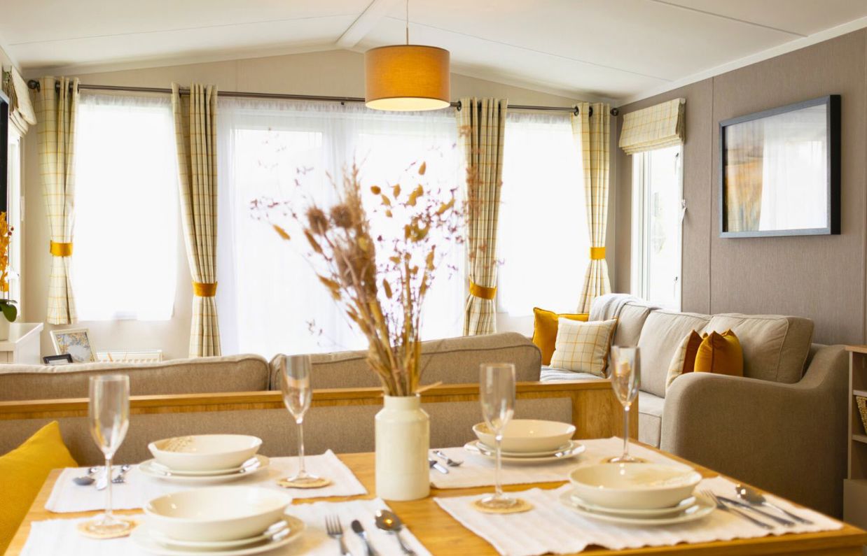 Internal of a caravan open plan living space