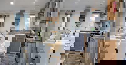 Internal of Caravan Open Plan Kitchen Diner Lounge