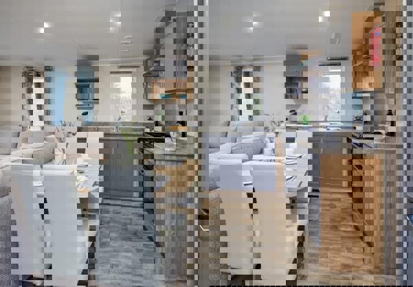 Internal of Caravan Open Plan Kitchen Diner Lounge