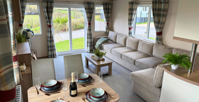 Internal of a caravan open plan living space