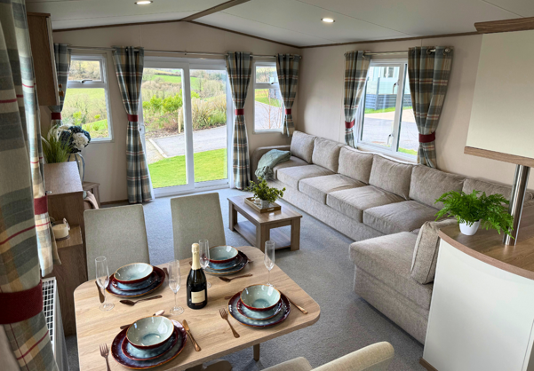 Internal of a caravan open plan living space