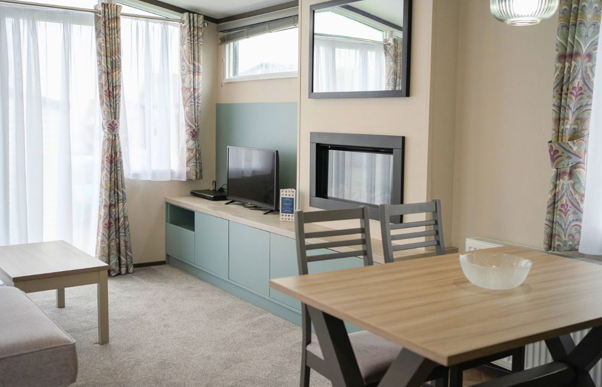 Internal of a caravan open plan lounge diner