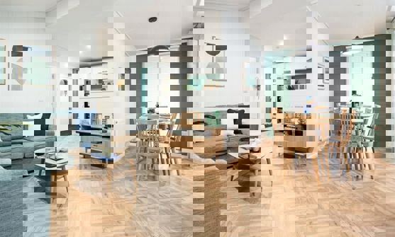 Interior of a Lodge Open Plan Lounge, Kitchen, Diner