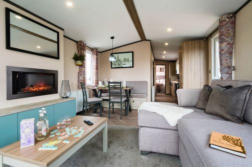 Internal of a caravan open plan living space