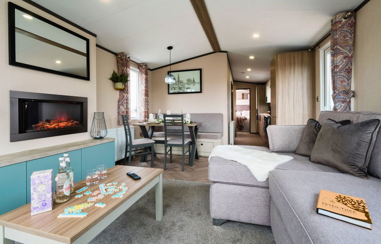 Internal of a caravan open plan living space