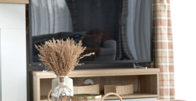Internal of a caravan lounge with smart TV