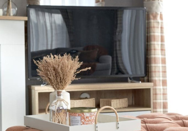 Internal of a caravan lounge with smart TV