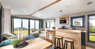 Internal of a caravan open plan living space