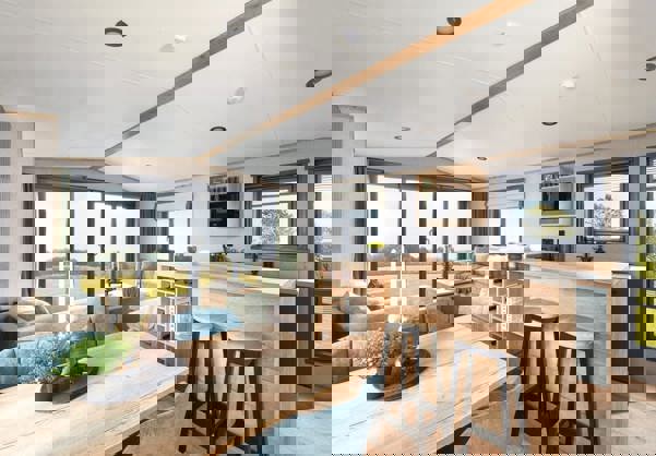 Internal of a caravan open plan living space