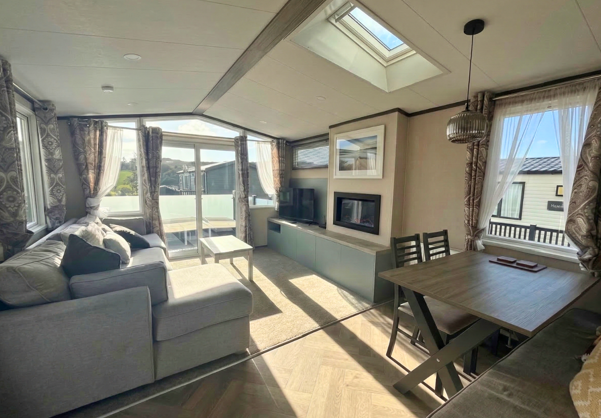 Internal of a caravan open plan living space