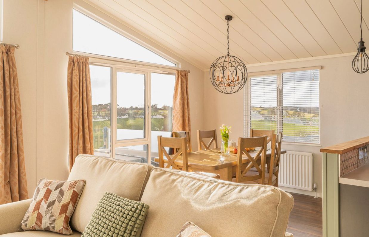 Internal of a luxury lodge open plan lounge diner