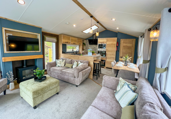 Internal of a caravan open plan living area