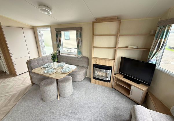 Internal of a caravan open plan living space