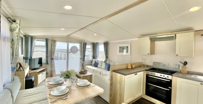Internal of a caravan open plan living space