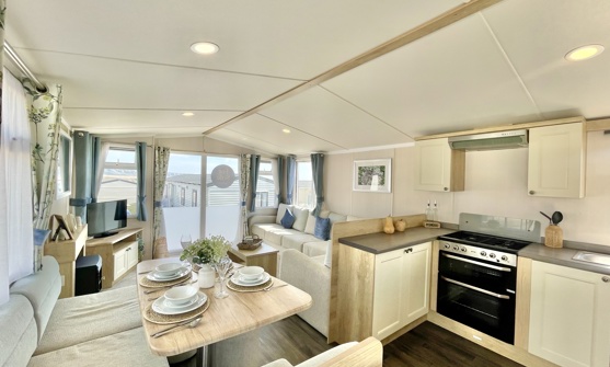 Internal of a caravan open plan living space