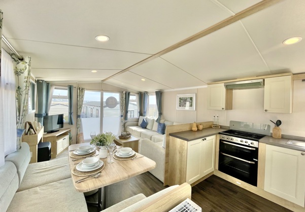 Internal of a caravan open plan living space