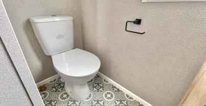 Internal of a caravan bathroom with toilet