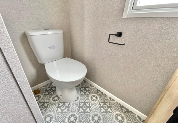 Internal of a caravan bathroom with toilet