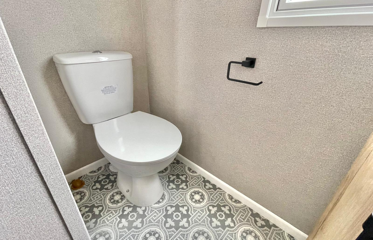 Internal of a caravan bathroom with toilet